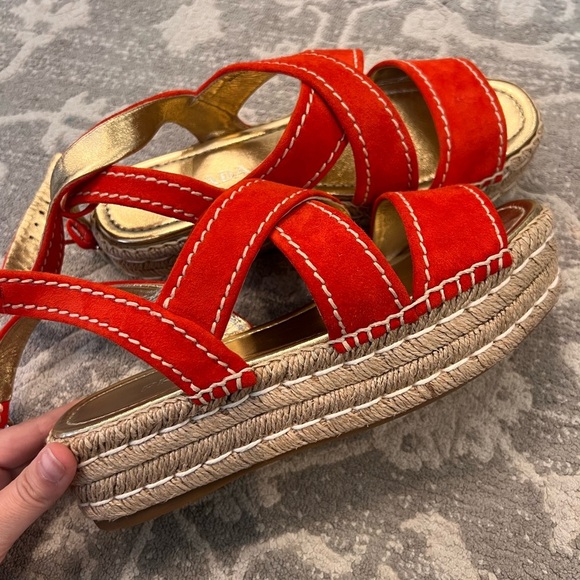 Authentic PRADA Red Espadrille Slide Wedges Sandal - Picture 5 of 8